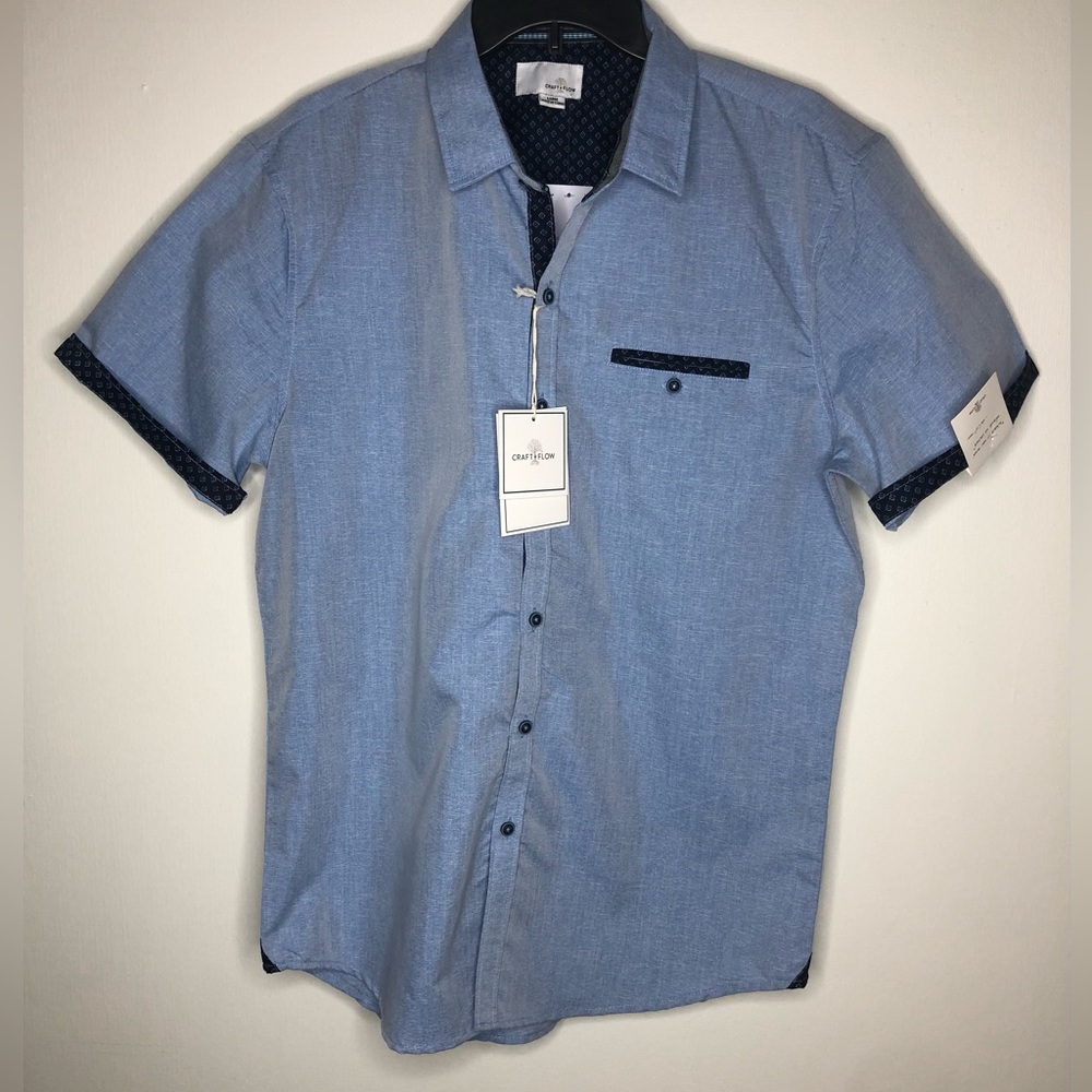 NWT Craft + Flow Blue Casual Button Down Shirt with Short Sleeves